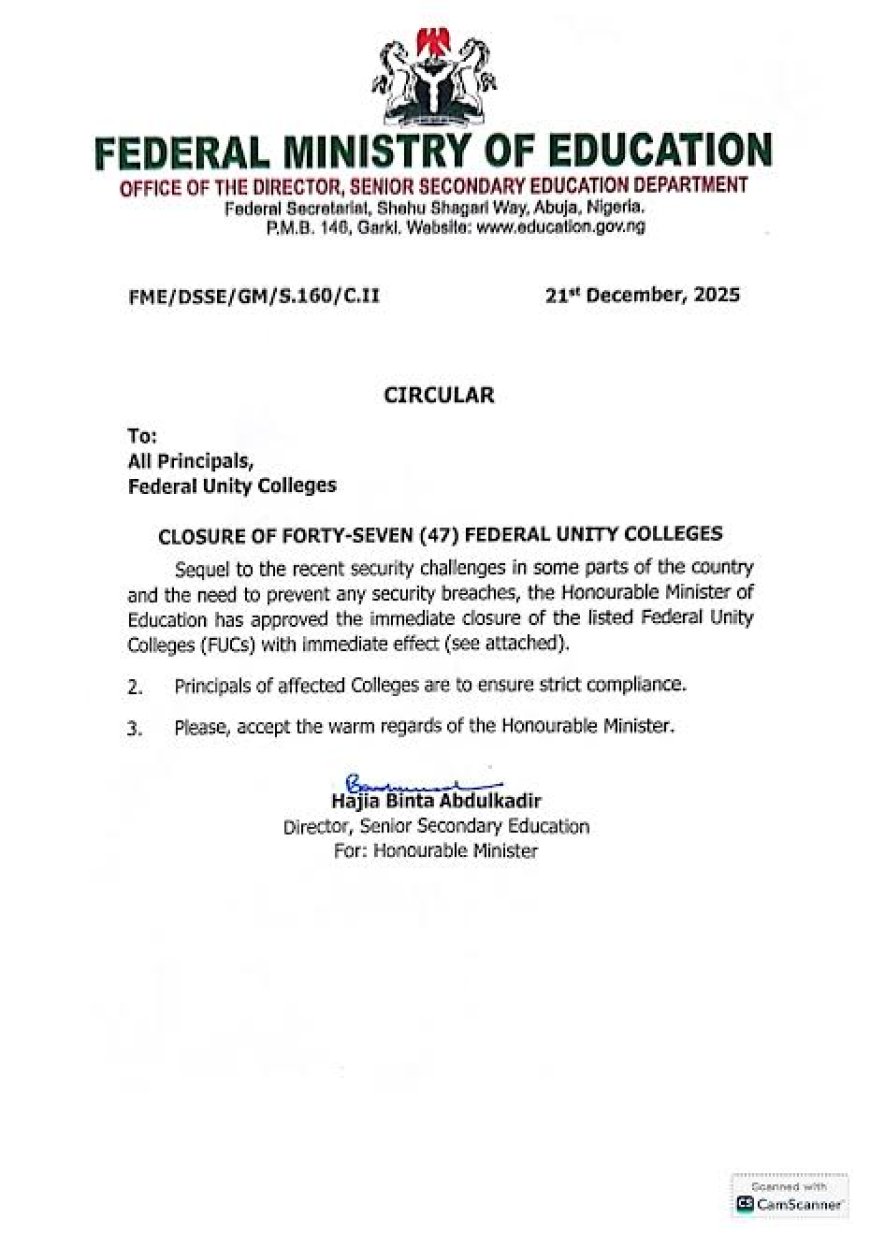 FG Closes 47 Unity Schools After Kebbi, Niger abductions 