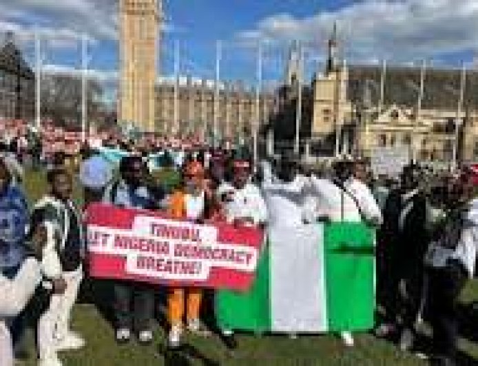 Nigerians Protest At UK Parliament, Call For INEC Chairman's Sack